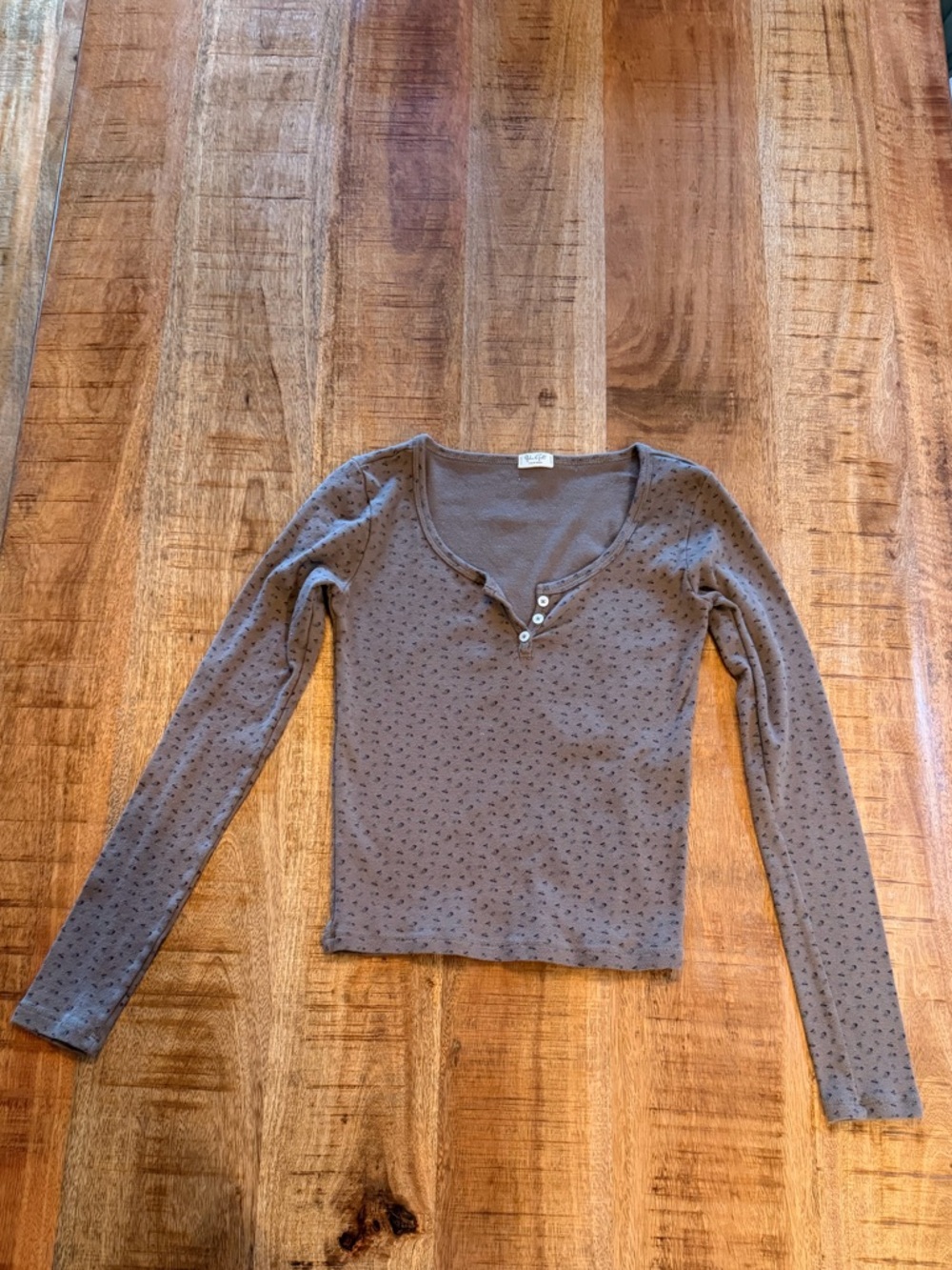 Brandy Melville Brown Long Sleeve Henley Top